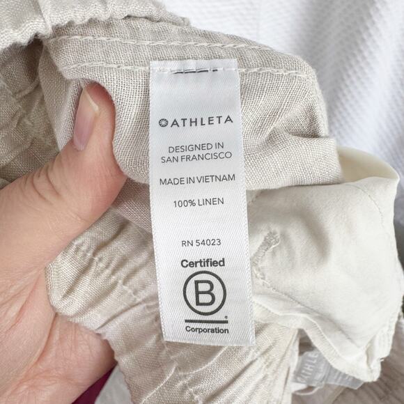 Athleta Cabo Tide Linen Jogger Pull On Pants Camo Print Neutral Drawstring 8 - Picture 12 of 13